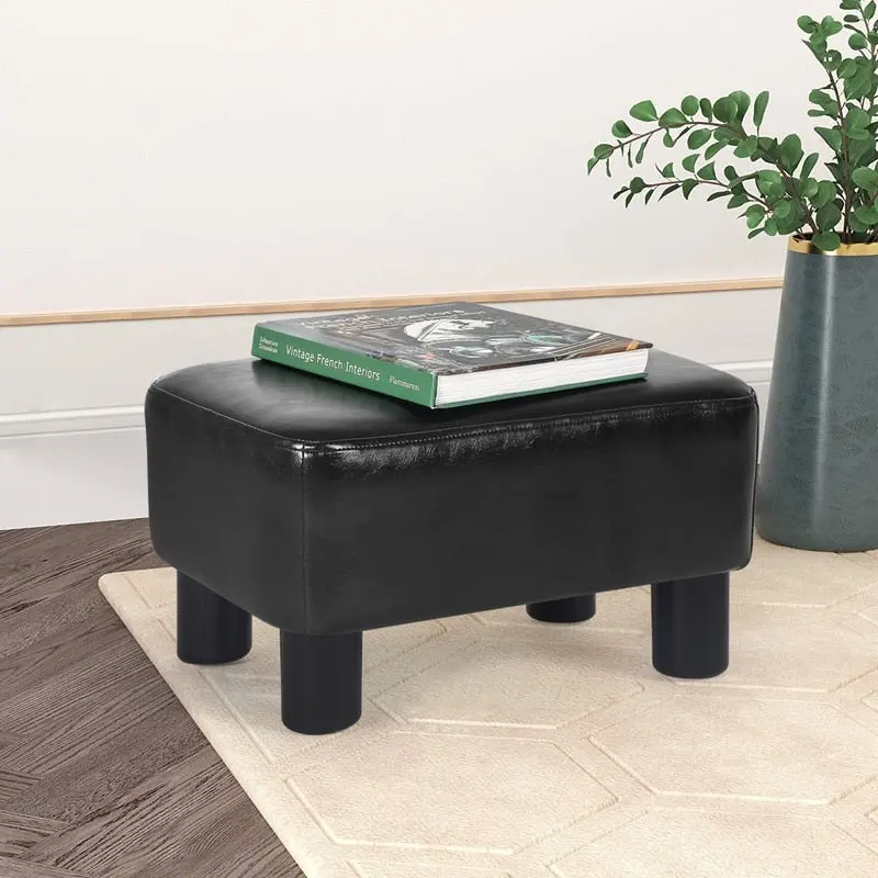 Small Rectangle Footstool PU Leather Ottoman Footrest Modern