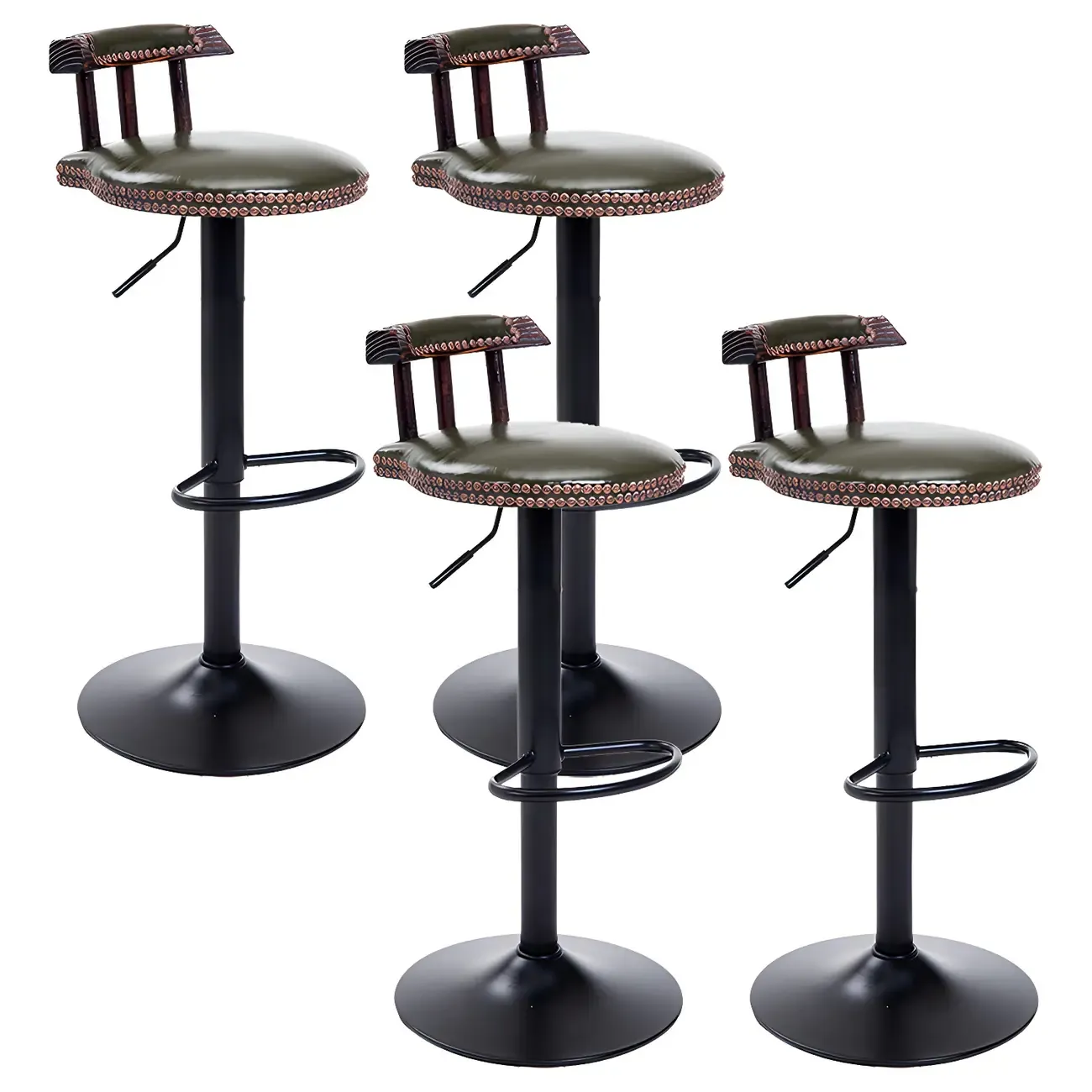 Industrial Round Leather Adjustable Bar Stools