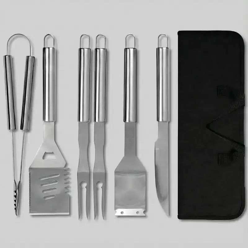 R.W.FLAME 6-Piece Grill Tool Set,Stainless Steel BBQ Accessories & Grill Tools with Storage Bag, Spatula, Tongs,BBQ Knife & Cleaning Brush for Camping