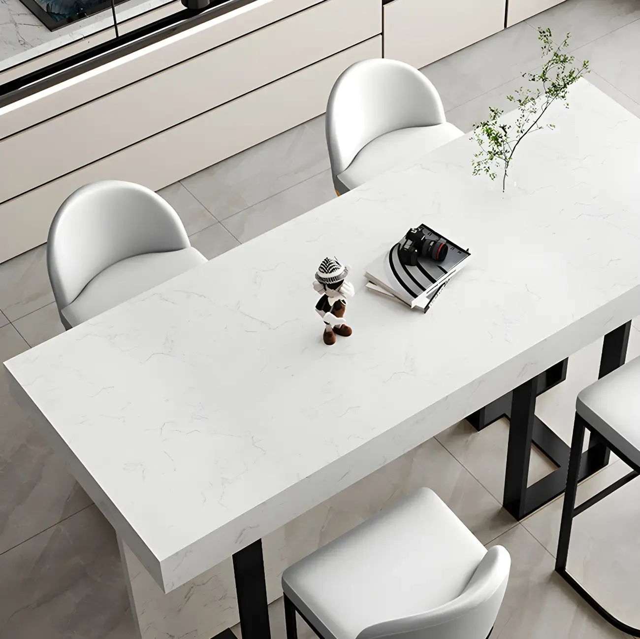 Rectangle White Marble Top Iron Base Dining Bar Table