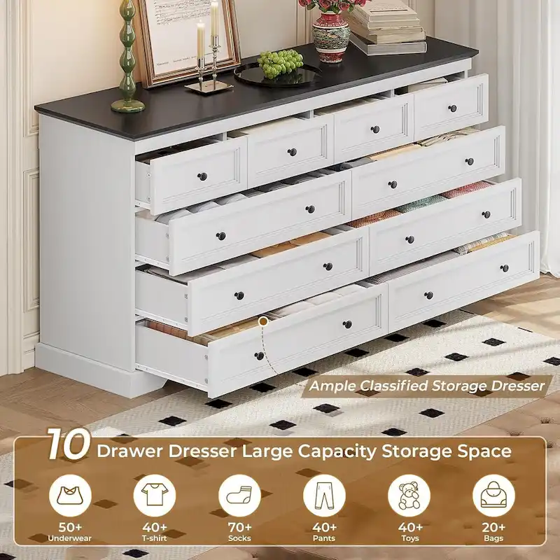 10 Drawers Dresser 55  Large Drawers Wood Dressers & Chest of Drawers