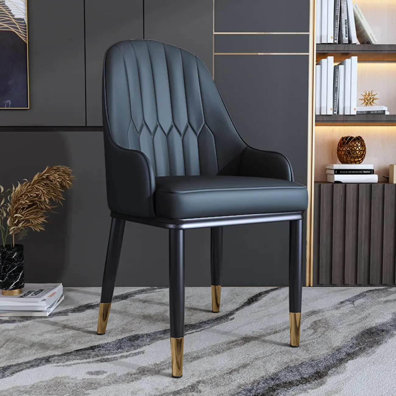 Glam Faux Leather Curved Back Armrest Dining Chair