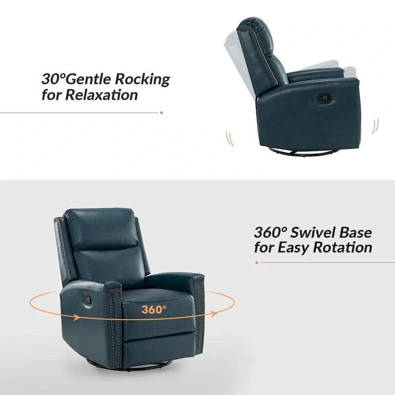 Fiacro 30.31Wide Modern Genuine Leather Wingback Swivel Rocker Recliner with Nailhead Trims