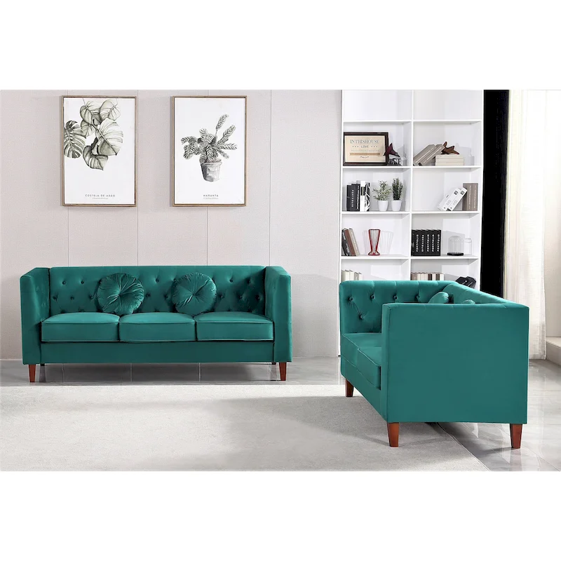 US PRIDE FURNITURE Velvet Classic Chesterfield 2 pieces Living Room Sets, Sofa and Lovesat