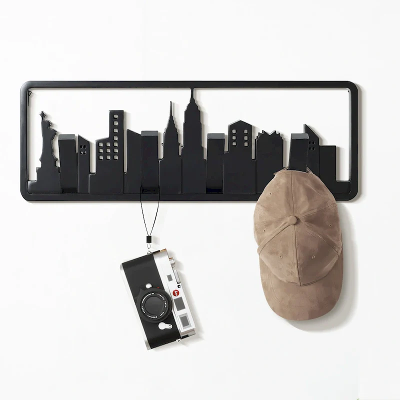 Black Wood 4-Hook Wall-Mounted Coat and Towel Rack - 22.3 Wide