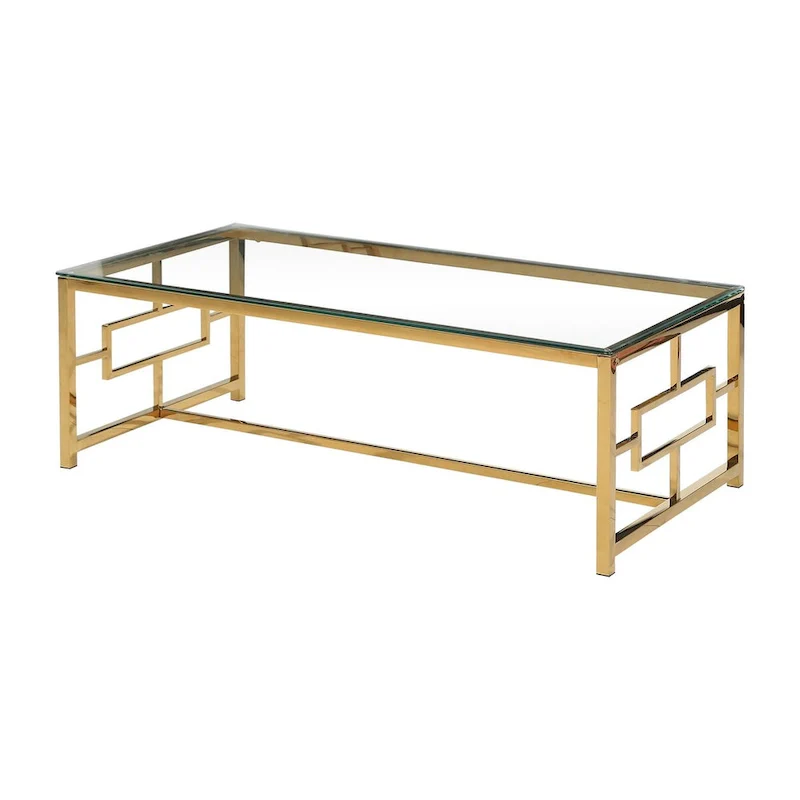 Rectangular Gold Coffee Table with Geometric Pattern