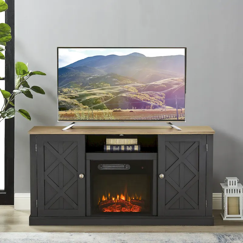 54 Charcoal TV Stand for TVs up to 60 with Electric Fireplace