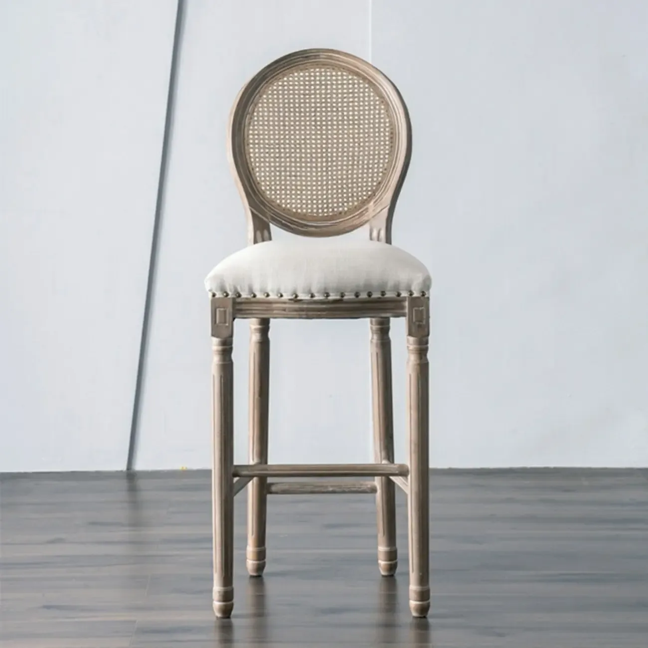 White French Country Solid Wood Counter Bar Stools with Back