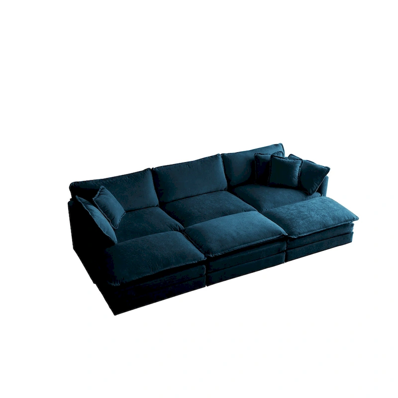 6-Seater U-Shape Sectional Sofa with 3 Ottomans and Pillows