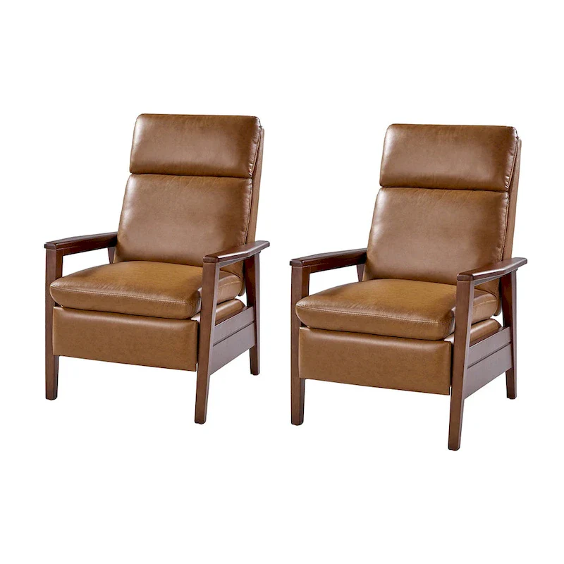 Patrick Mid-century Vegan Leather Solid Wood Recliner Set of 2 by