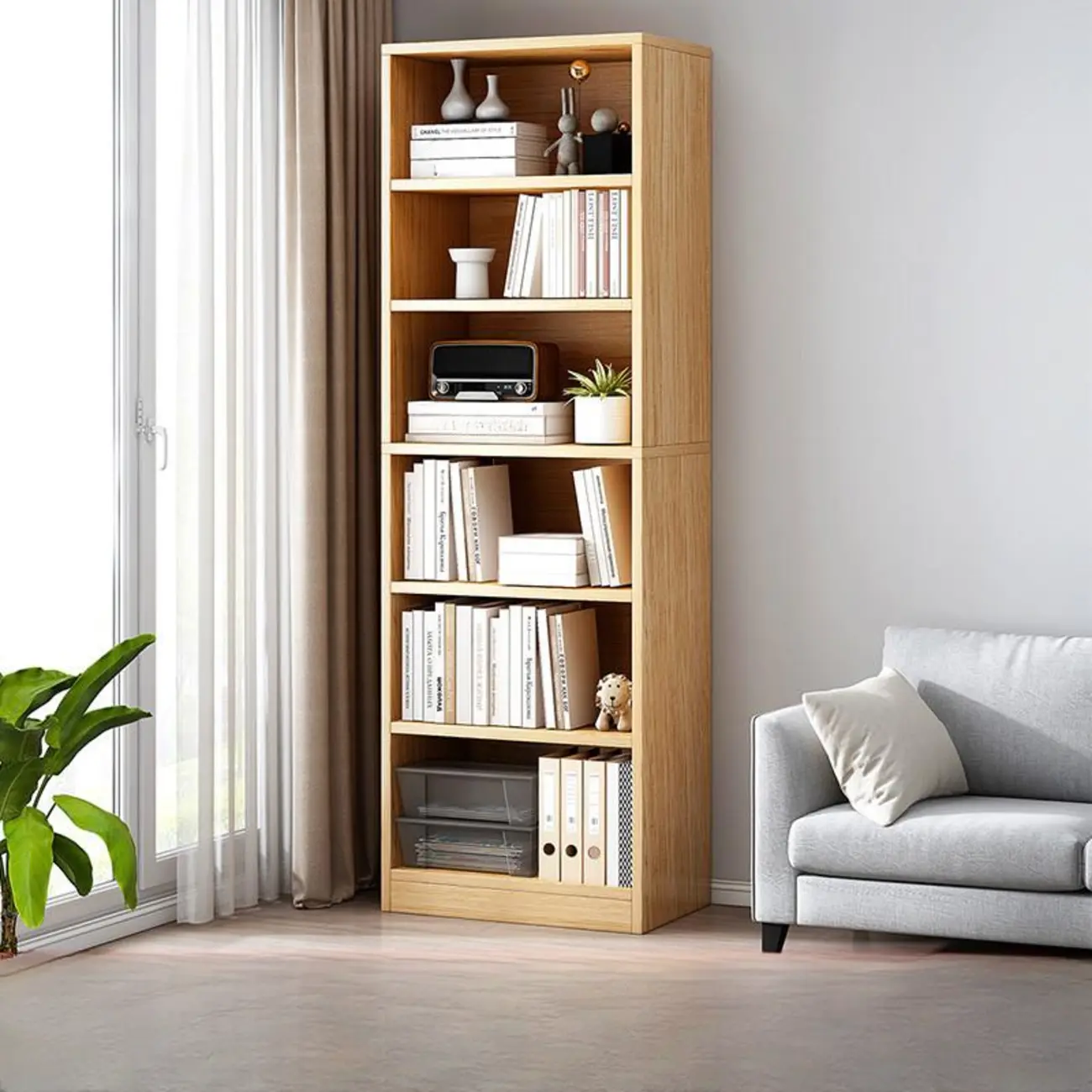 Modern Multi-Layer Brown Lumber Closed Back Bookcase