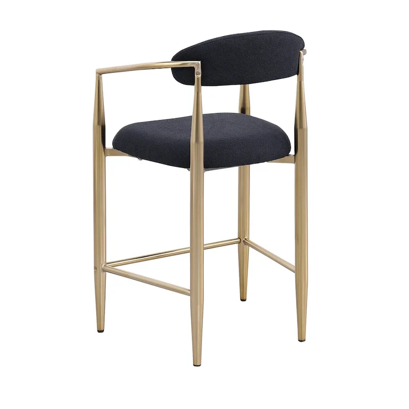 Bar Stools Set of 2, Counter Height Chairs with Upholstered Back, Kitchen Island Chairs with Arm and Metal Legs