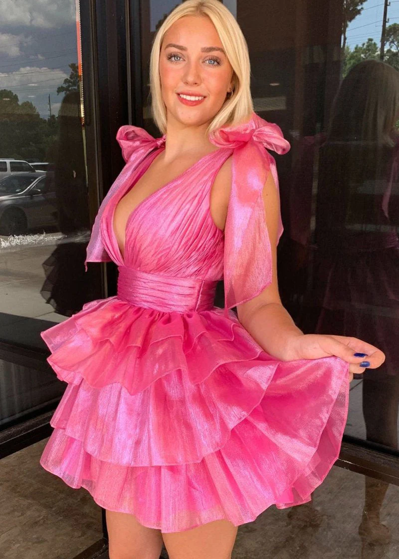 Trendy A-Line Tiered Homecoming Dress with Bow