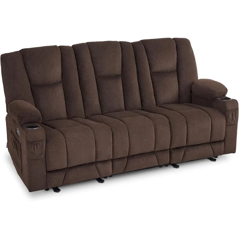 Electric Power Reclining Sofa with Massage and Lumbar Heat, Fabric