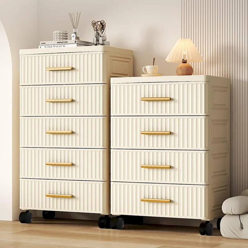 White Plastic Rolling Drawer Storage Cabinet – 4 or 5 Layers, Single Use