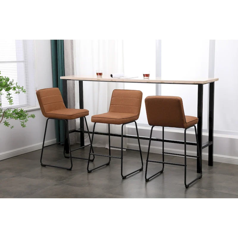 Black Faux Leather Counter Stool with Low Back