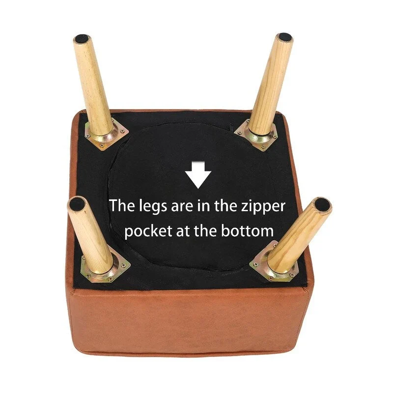 Adeco Square Faux Leather Tufted Footstool Ottoman Footrest Stool