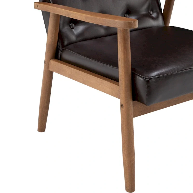 Leather Black/Brown Mid-century Accent Chair