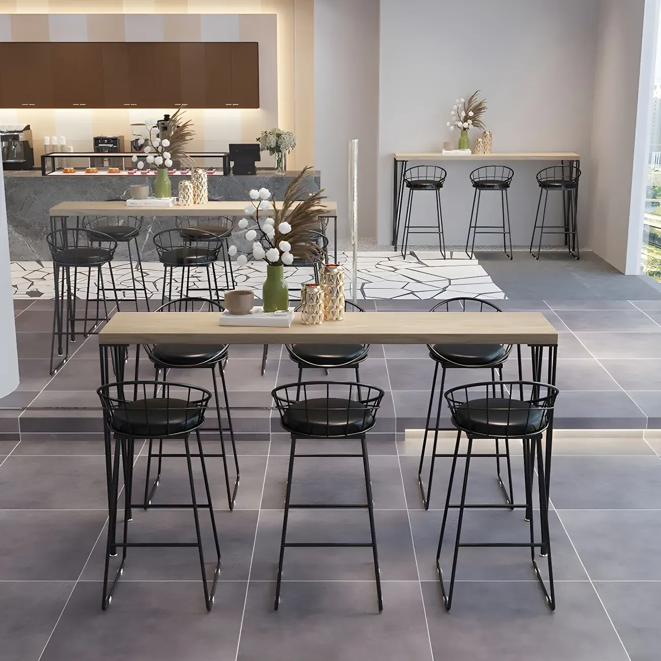 Sleek Black Faux Marble Top Bar Tables