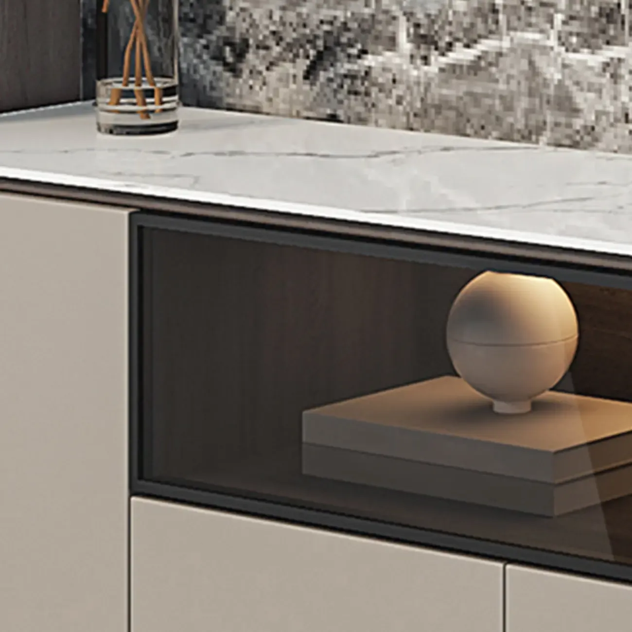 94 Dark Gray Stone Long Cabinet TV Stand with LED Lights