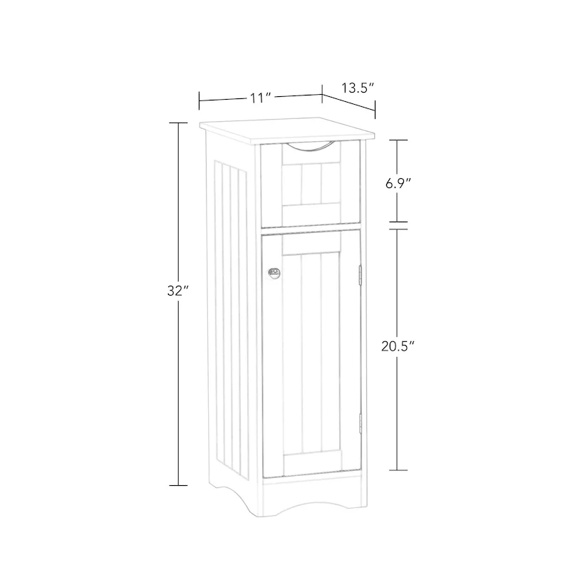 Ashland Single Door Narrow Bathroom and Laundry Storage Cabinet with Drawer and Adjustable Shelves - White