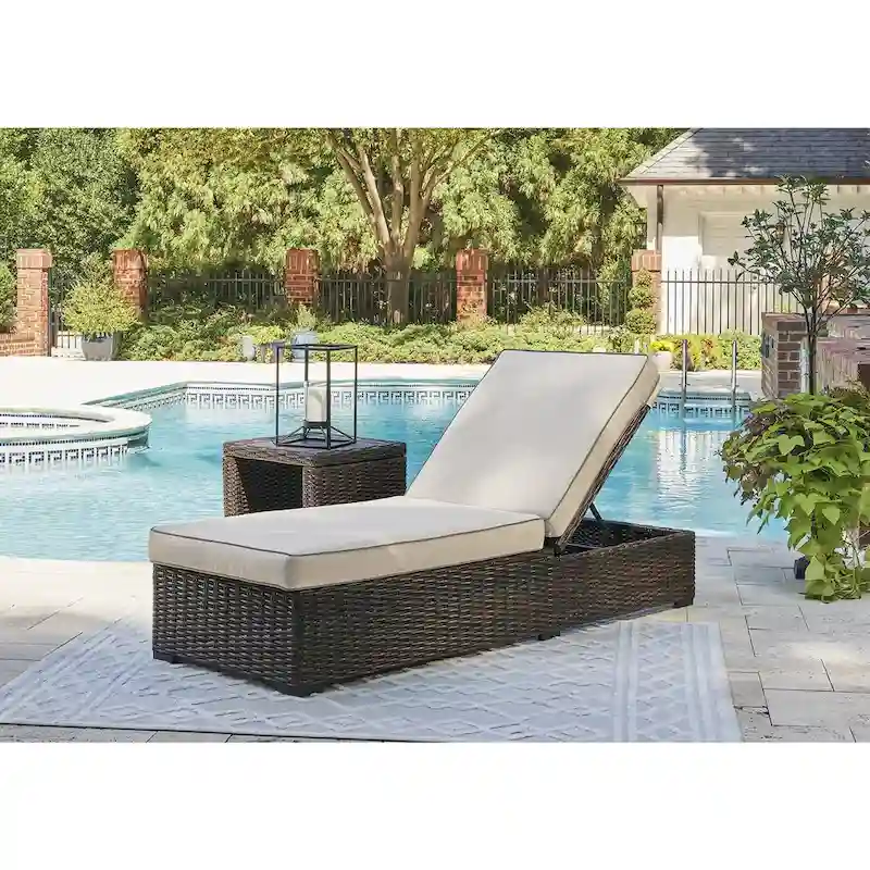 Signature Design by Ashley Coastline Bay Brown Outdoor Chaise Lounge with Cushion - 28.13