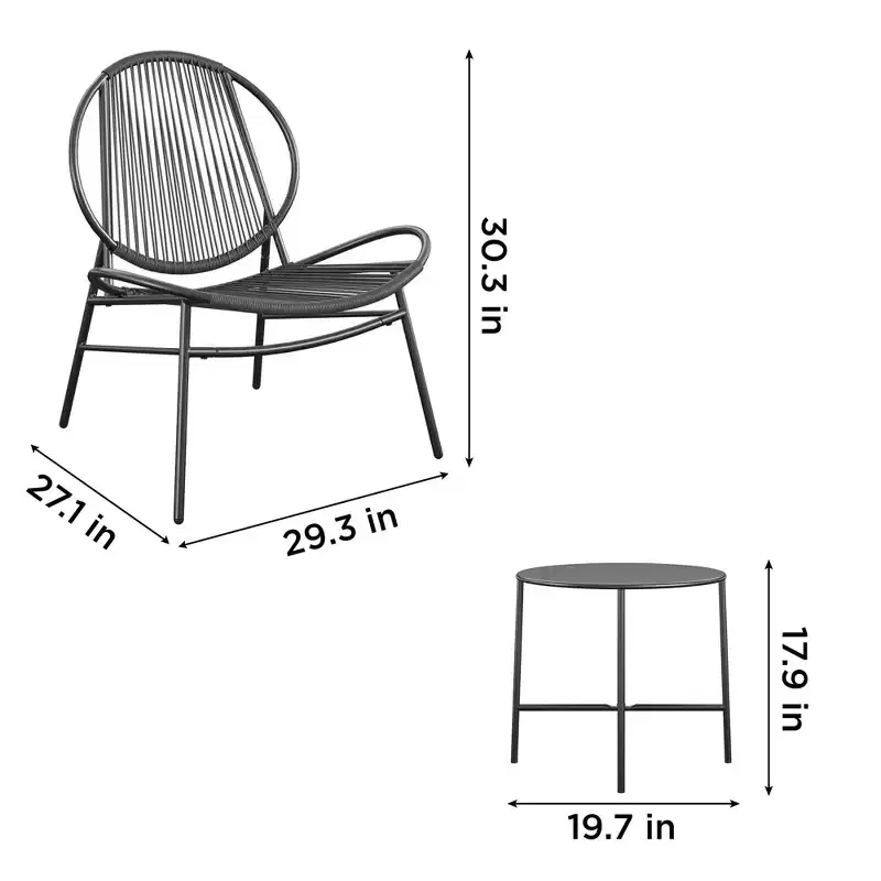 Novogratz Marilyn 3-Piece Resin Weave Conversation Set, Charcoal