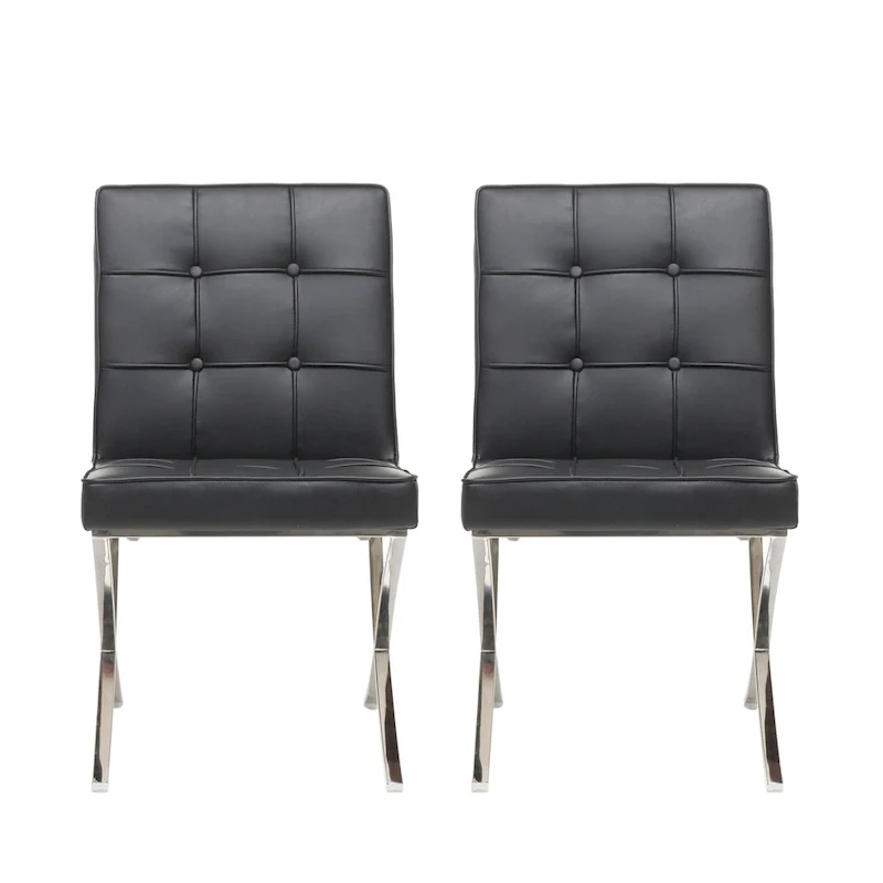 Milania Modern Button Tufted Leather Dining Chairs (Set of 2) by Christopher Knight Home