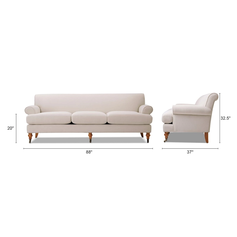 Alana Lawson 88 Inch Living Room Sofa  Three Cushion Couch with Rolled Arms and Tight Back  Minimal Assembly Required