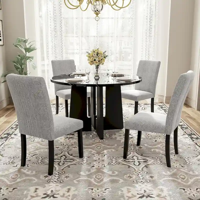 Grey & Black / Beige & Black Round Dining Table Set, 5-Piece, Seats 4