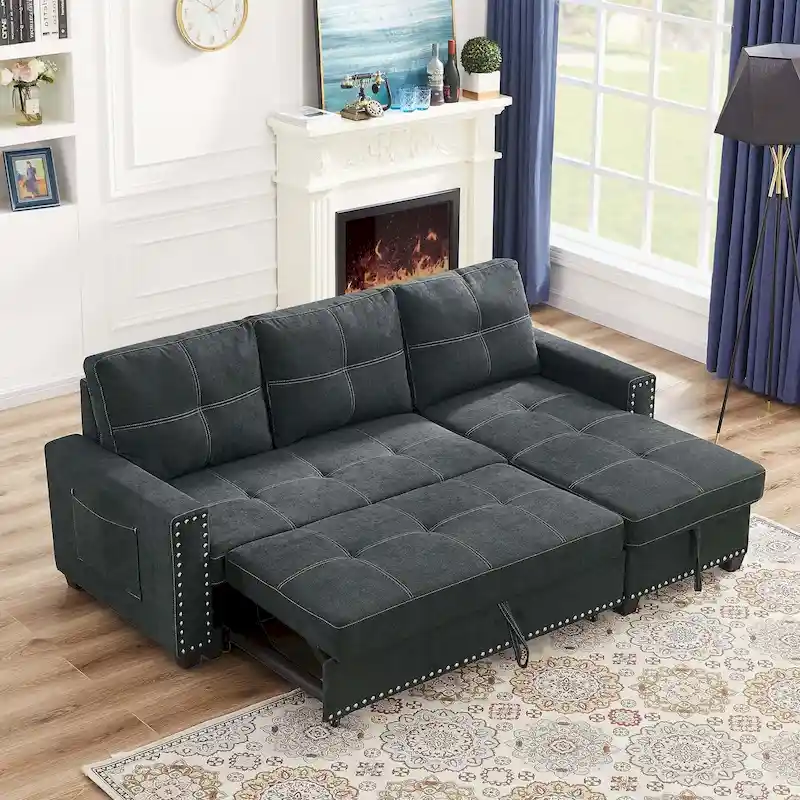Classic and Cozy L-shape Pull-out Sleeper Sectional Sofa