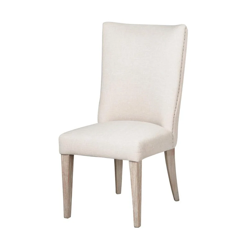 Fume Dining Side Chair Set of 2, Curved Back, Elm Wood, White Fabric