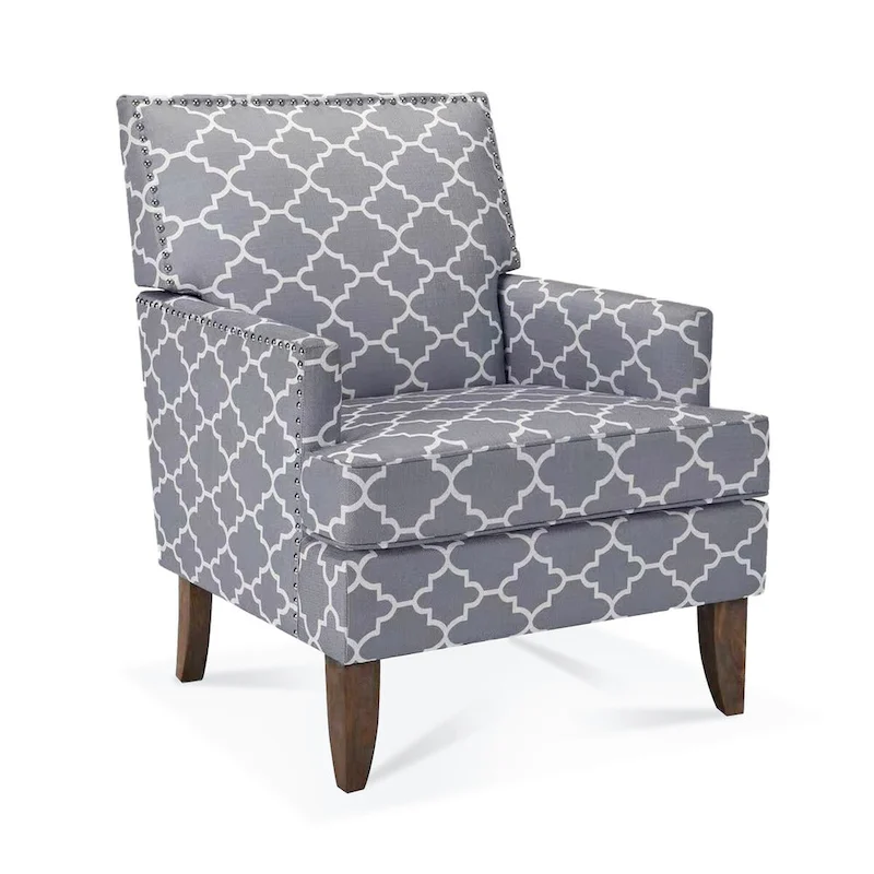 Fabric Upholstered Accent Chairs with Wood Legs