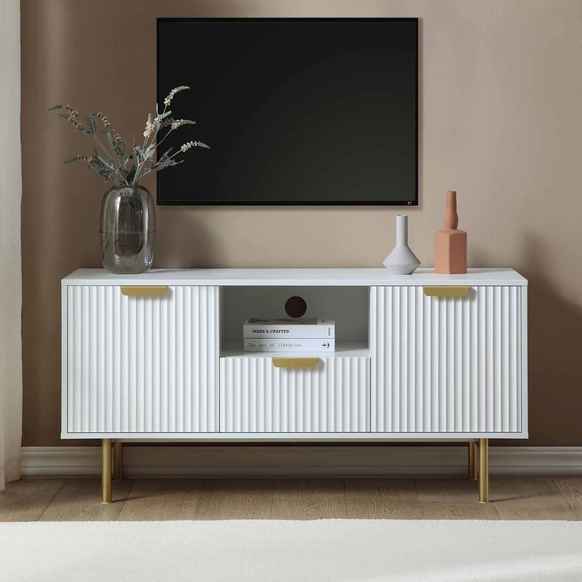 Ridged TV Media Unit, Matte White