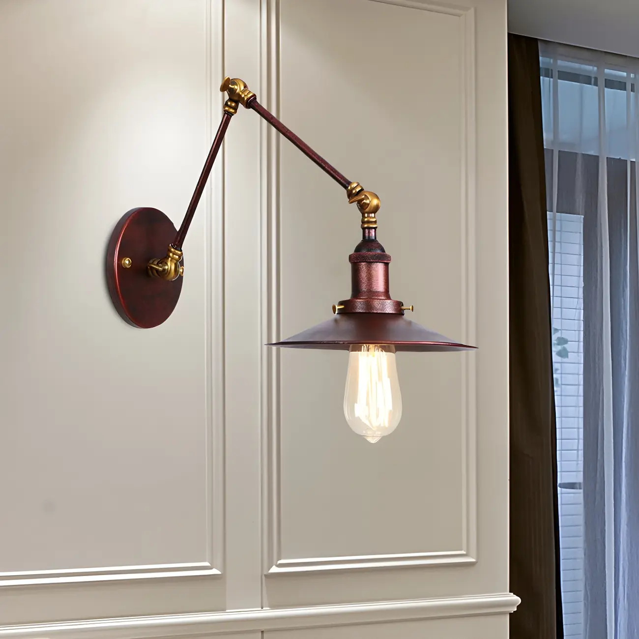 Industrial Metal Flat-Shade Swing Arm Wall Light