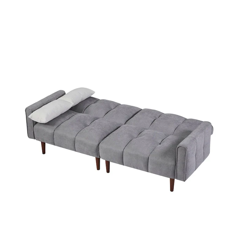 Convertible Futon Sofa Bed, Adjustable Couch Sleeper, Modern Fabric Linen Upholstered Futon Sofa bed with 2 Pillows