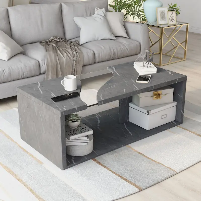 Kobe Modern Faux Marble Veneer Coffee Table with Shelf by Furniture of America