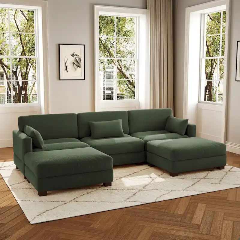 5-Piece U Shaped Couch Modular Sectional Sofa with Ottoman