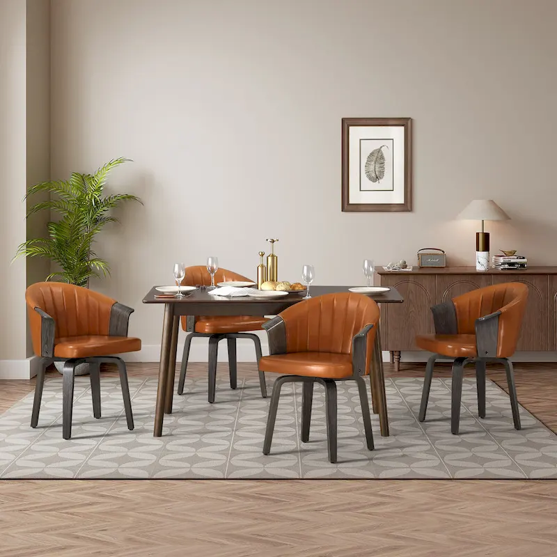 Art Leon Bentwood and PU Swivel Dining Chairs (Set of 2)