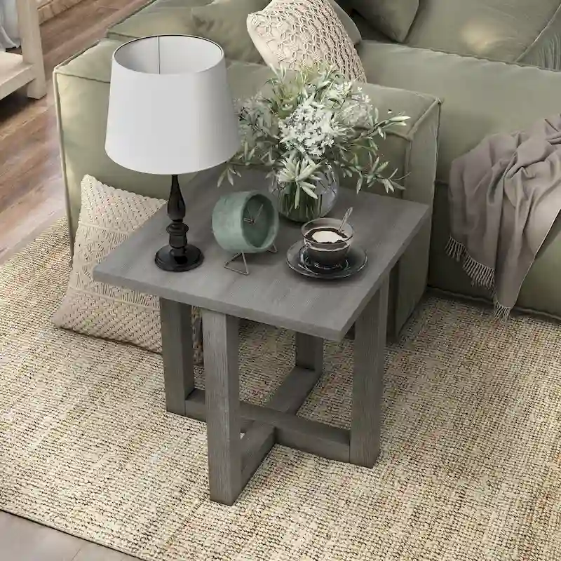 Light Grey Square Wood Veneer Side Table