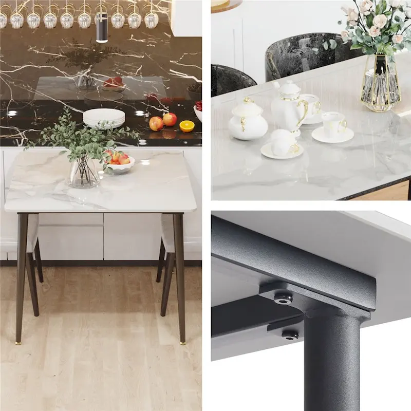 Modern Slate Kitchen Dining Table with Sintered Stone Top Metal Legs (Table Only) - 31.5x31.5x30 inch