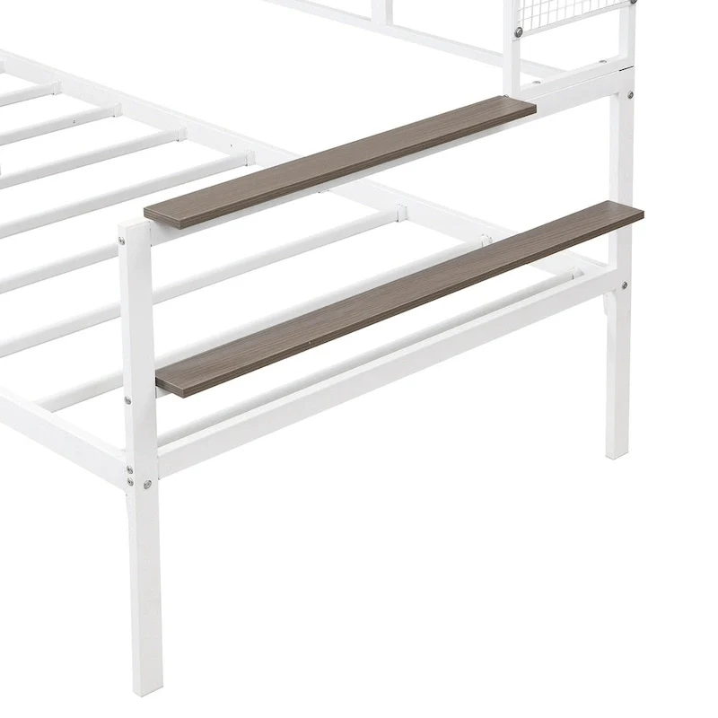 Metal Daybed with Movable Desk, Shelves and Clothes Hanger