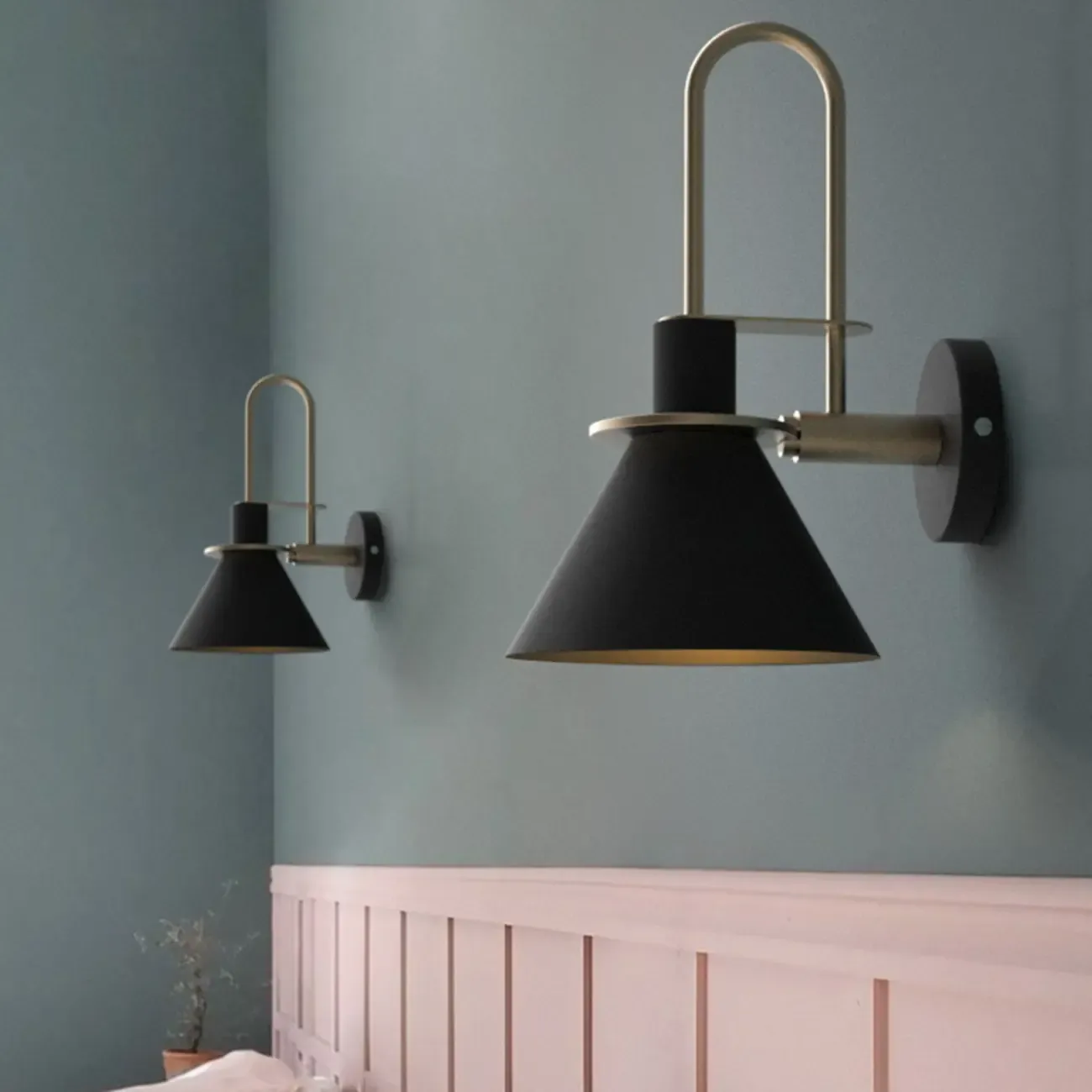 Cone Bathroom Vanity Light with Green Iron Shade