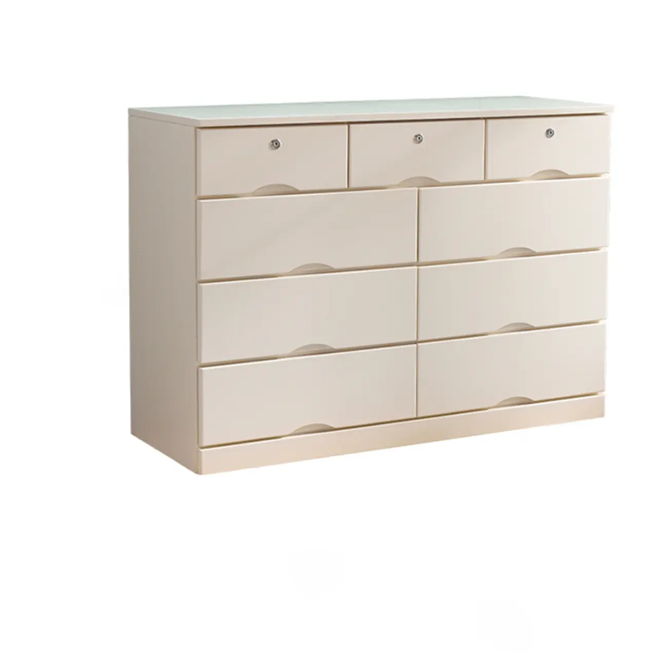 Natural Wood Double Dresser with Lockable Drawer