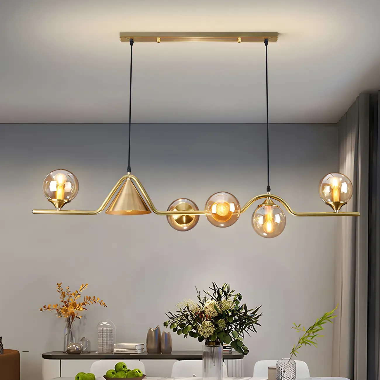 Kitchen Modern Gold Glass Globe Island Chandelier