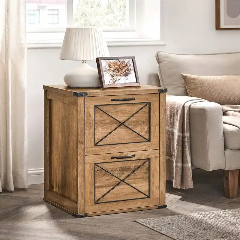 Honey Brown 2-Drawer File Cabinet, Farmhouse Style, Wood Finish