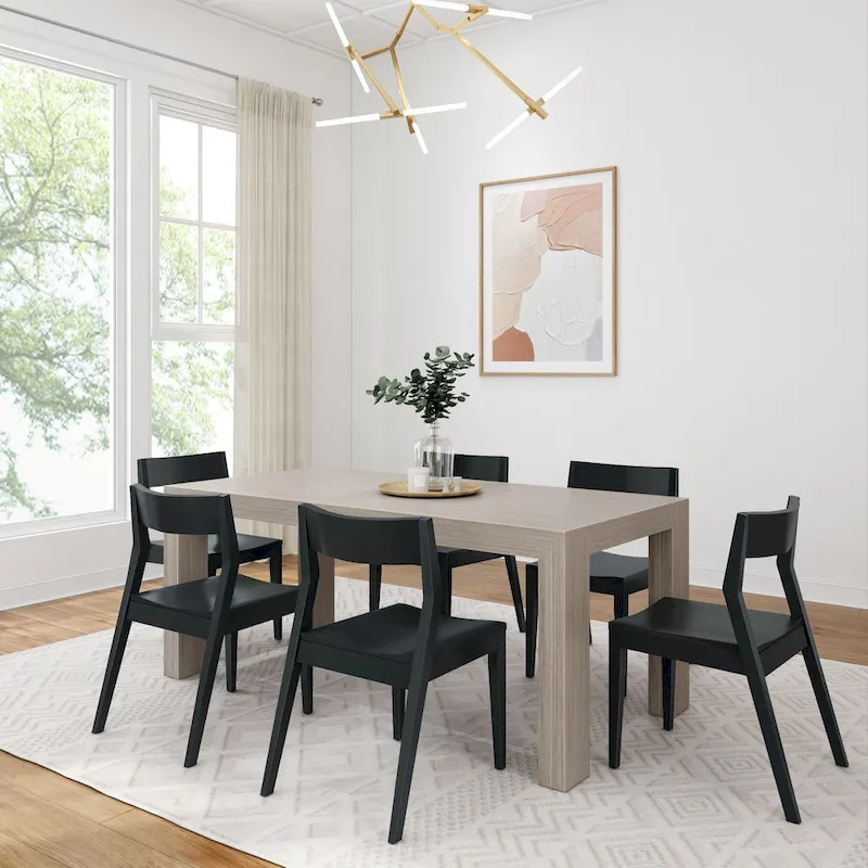 72 Modern Solid Wood Dining Table Set with 6 Chairs - Natural Finish