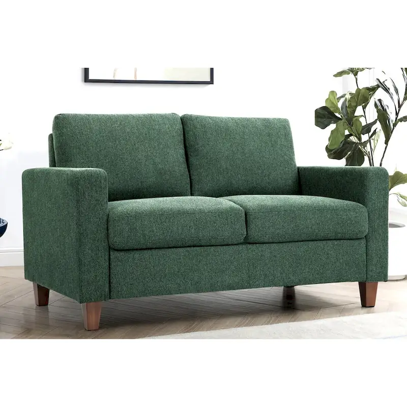 Upholstered Loveseat with Square Arms – Beige / Green / Orange / Grey, Mid-Century Modern, Seats 2