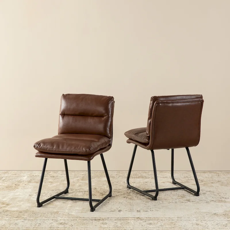 Glitzhome Set of 2/4 Modern PU Leather Thick Upholstered Side Dining Chairs with Metal Legs