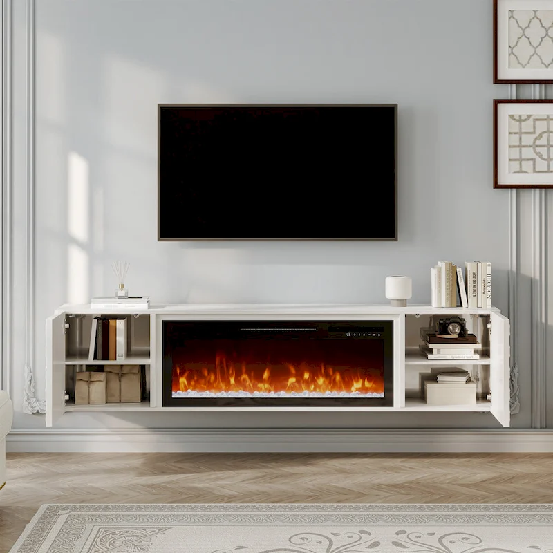 67 MDF Wall Mounted TV Stand with 36 Electric Fireplace